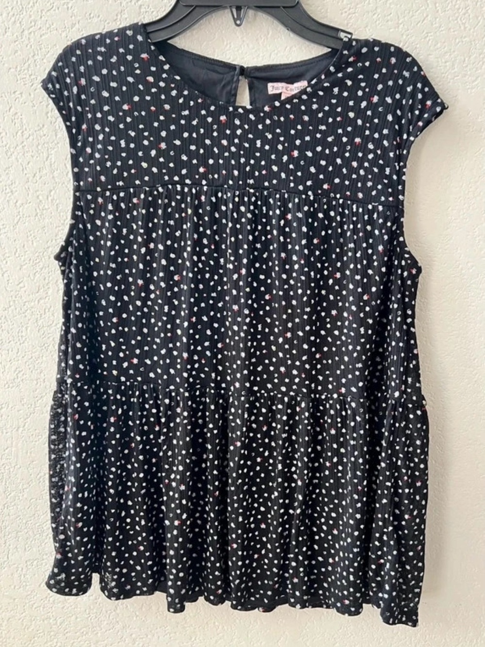 Juicy Couture Black Cap-Sleeve Tunic with White & Pink Dot Print